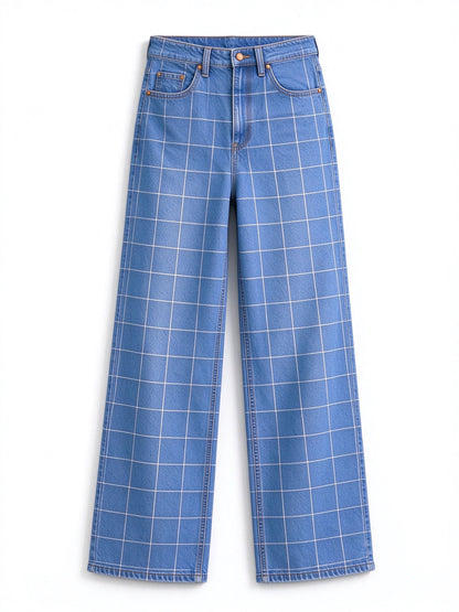 Corral Rail Check High-Rise Straight-Leg Jeans