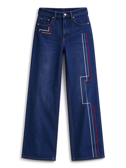 Rodeo Stitch Lines High-Rise Straight-Leg Jeans