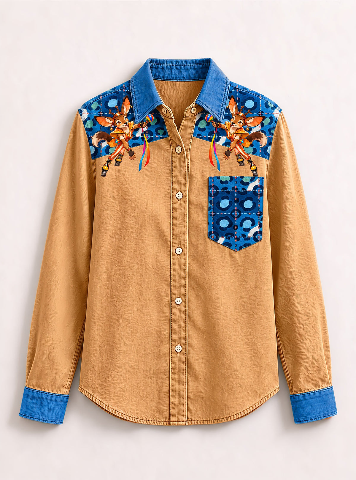 Bronco Patchwork Parade Long Sleeve Denim Shirt