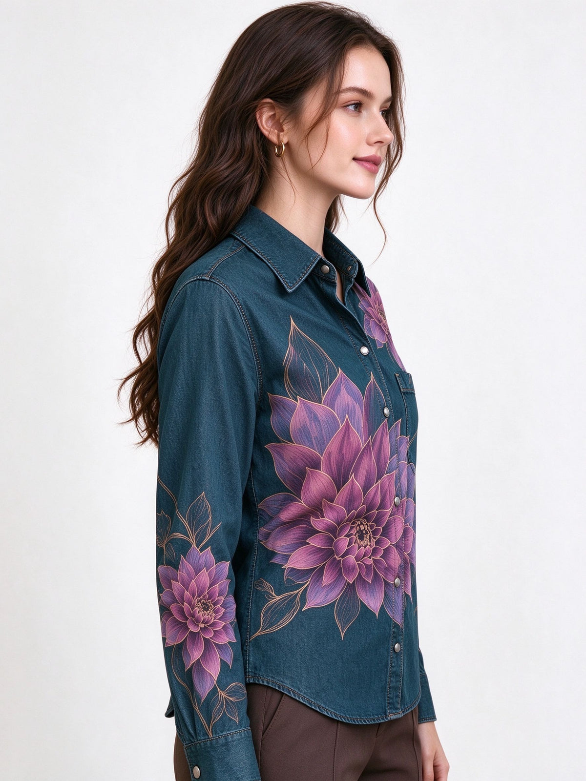 Desert Dahlia Dream Long Sleeve Denim Shirt