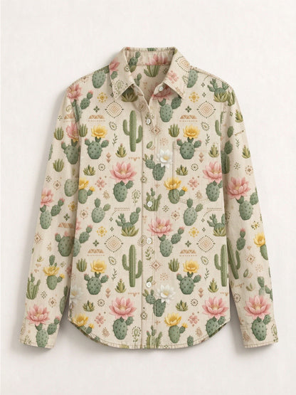 Prairie Cactus Blossom Long Sleeve Denim Shirt