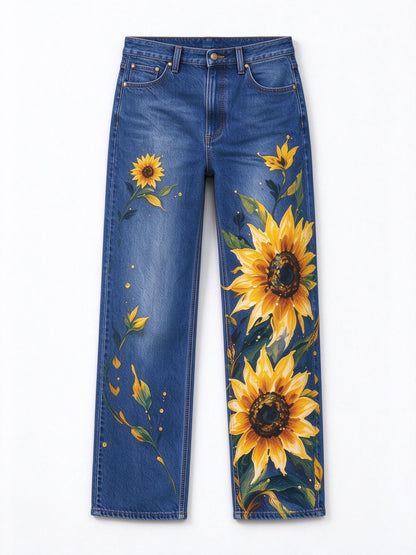 Sunflower Stampede Mid-Rise Straight-Leg Jeans