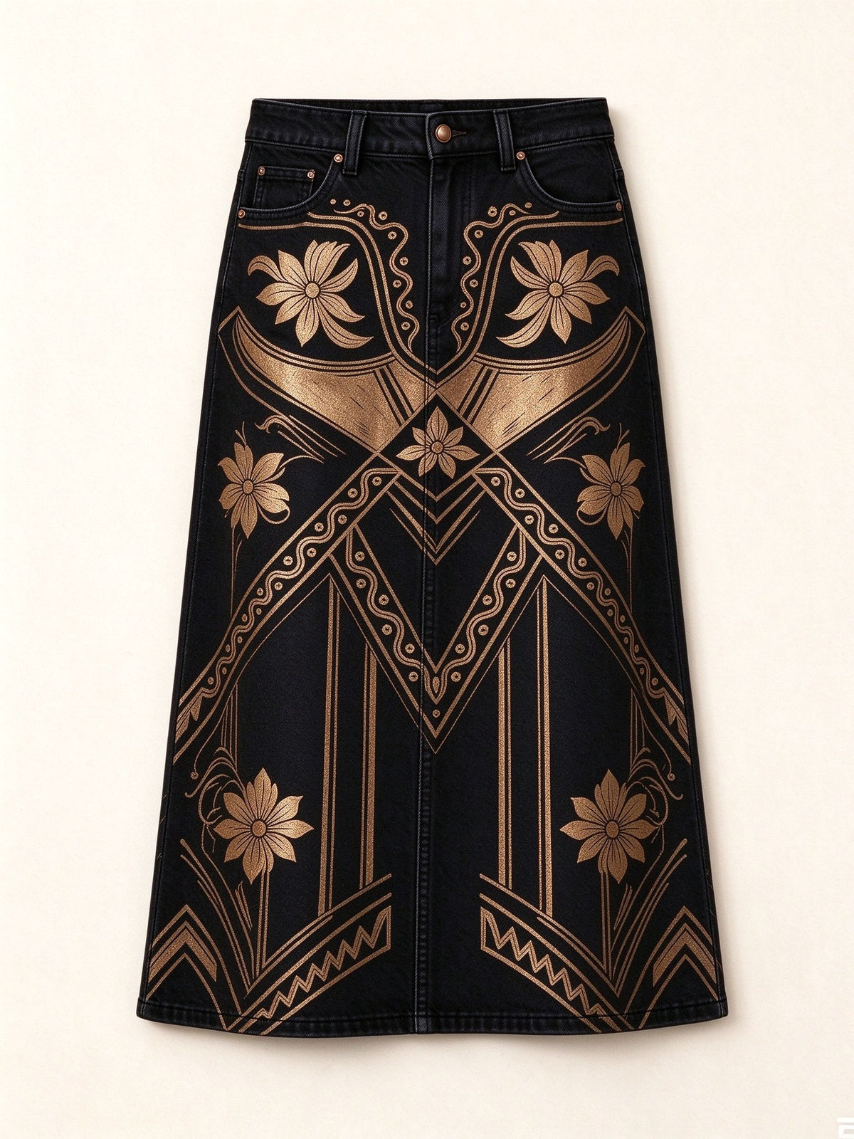 Desert Tribal Ankle-Length Denim Skirt