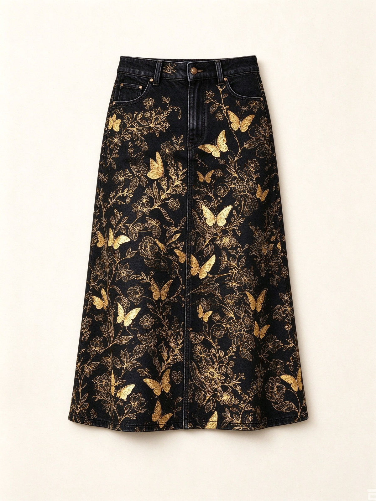 Golden Wings Ankle-Length Denim Skirt