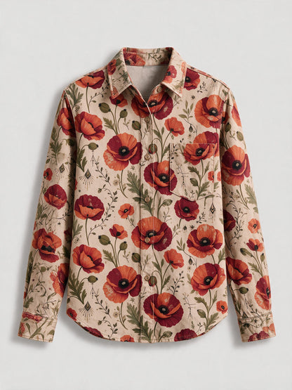 Prairie Poppy Scatter Long Sleeve Denim Shirt