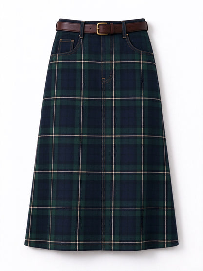 Ranchland Tartan Ankle-Length Denim Skirt