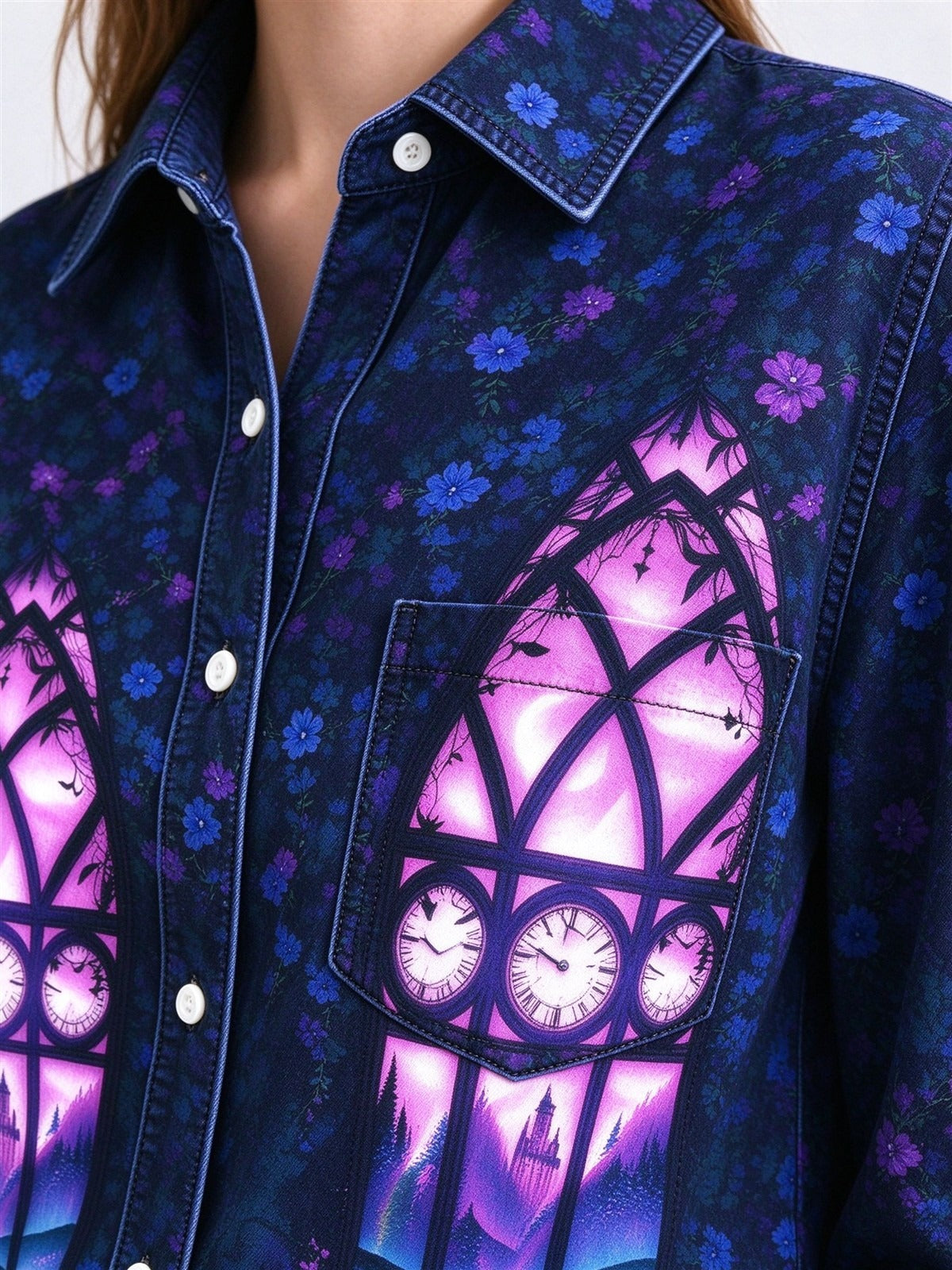 Midnight Cathedral Long Sleeve Denim Shirt