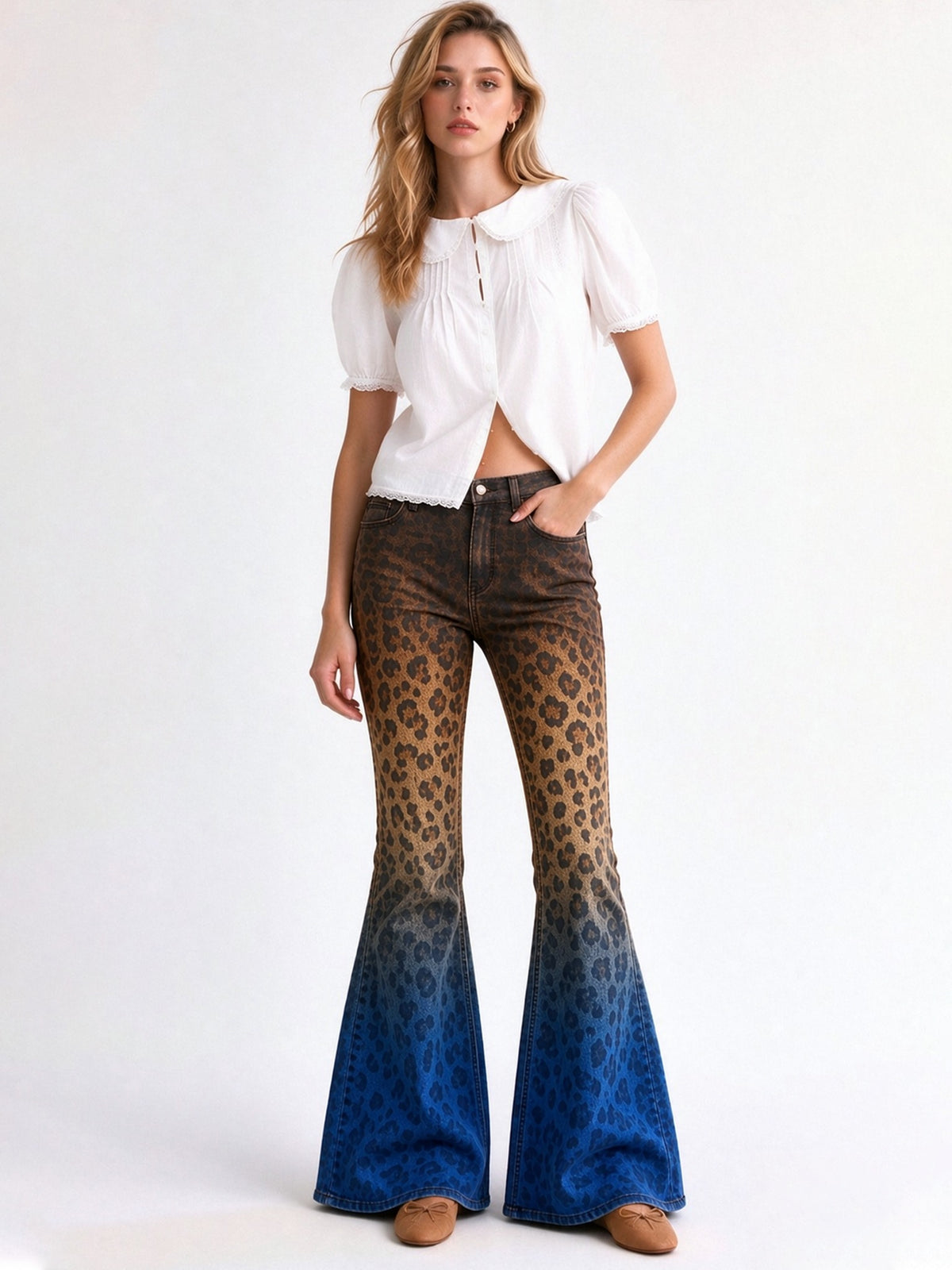 Rodeo Leopard Fade Flare Jeans