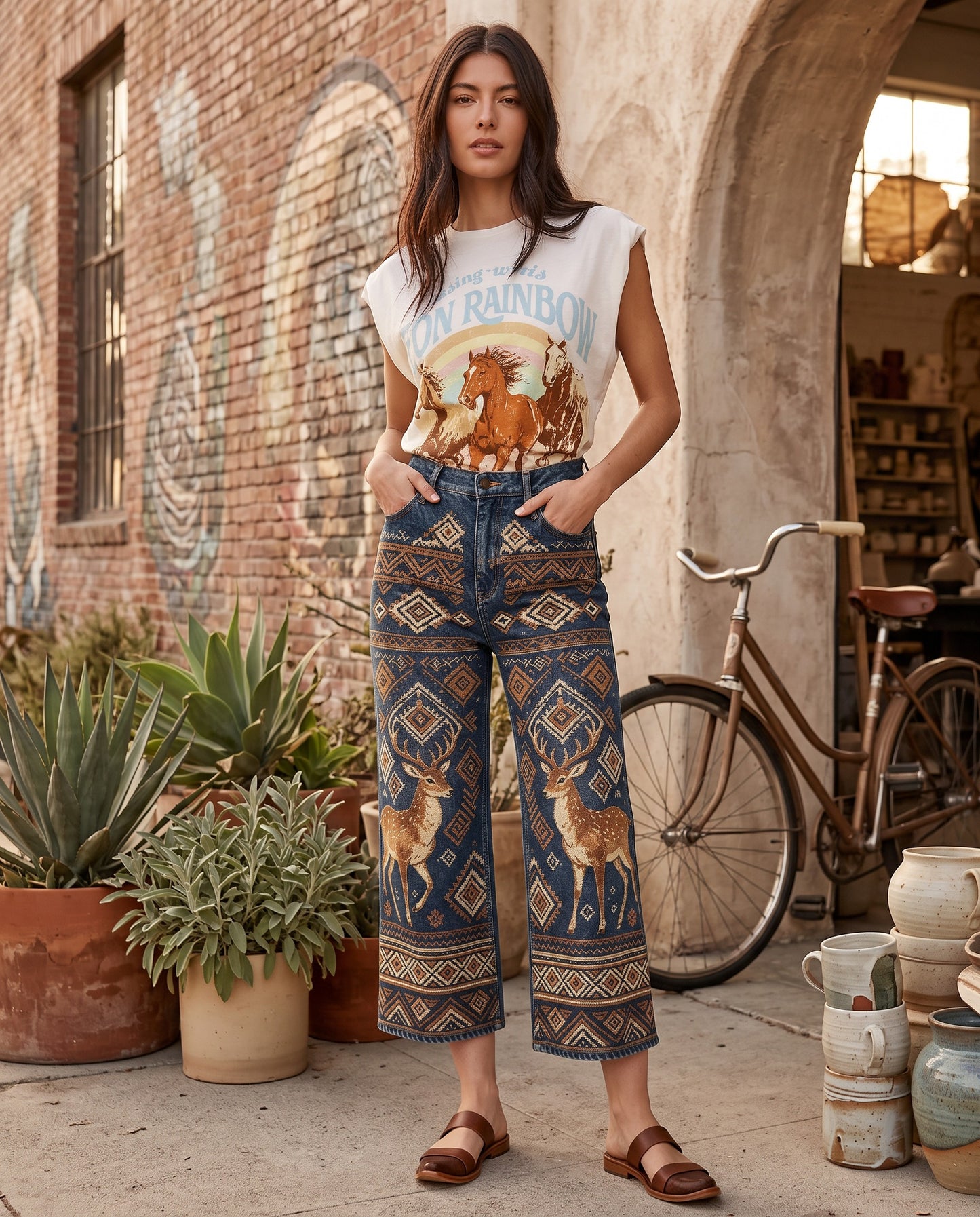 Deer Ridge Navy Wide-Leg Cropped Pants