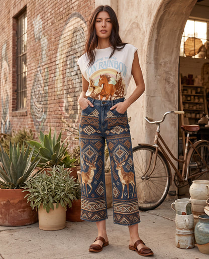 Deer Ridge Navy Wide-Leg Cropped Pants