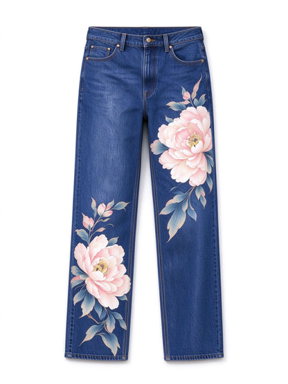 Prairie Peony Bloom Mid-Rise Straight-Leg Jeans
