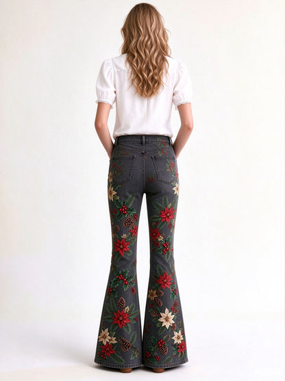 Prairie Poinsettia Bloom Flare Jeans