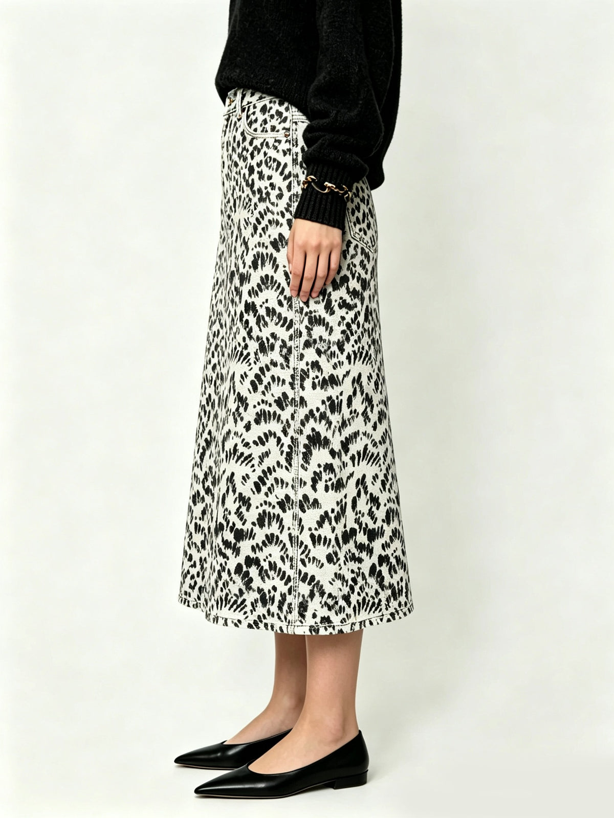 Wild Leopard Ankle-Length Denim Skirt