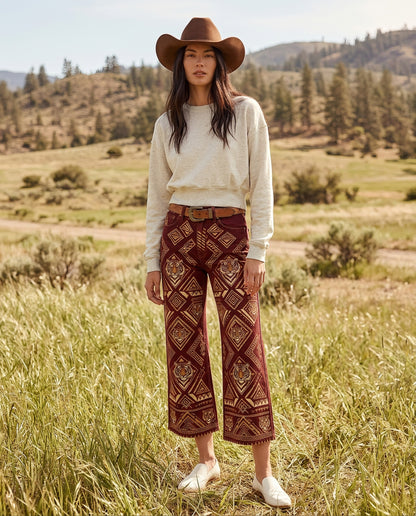 Tiger Ridge Maroon Wide-Leg Cropped Pants
