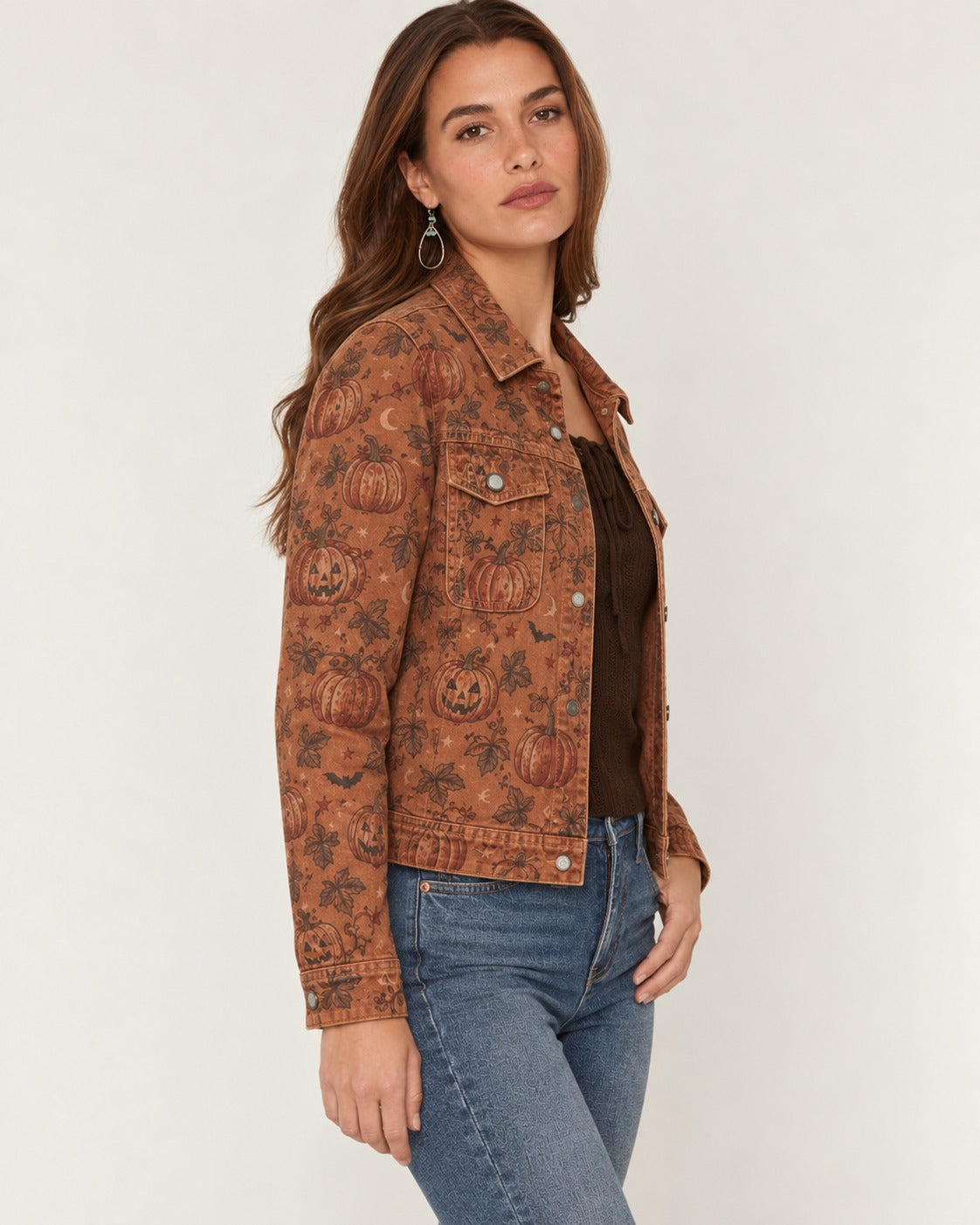 Pumpkin Prairie Burnt Cropped Denim Jacket
