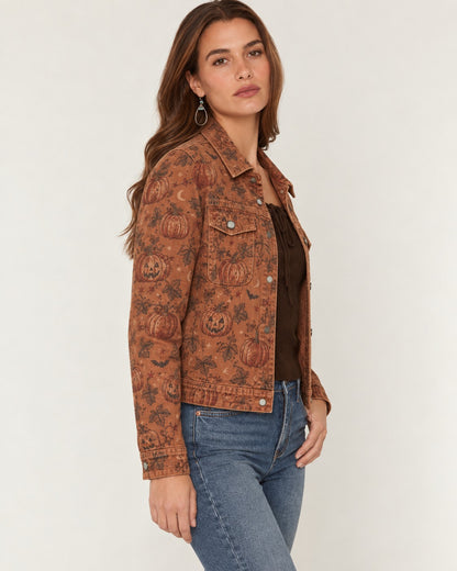 Pumpkin Prairie Burnt Cropped Denim Jacket