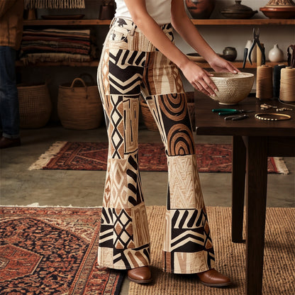 Desert Mirage Beige Geometric Flare Jeans