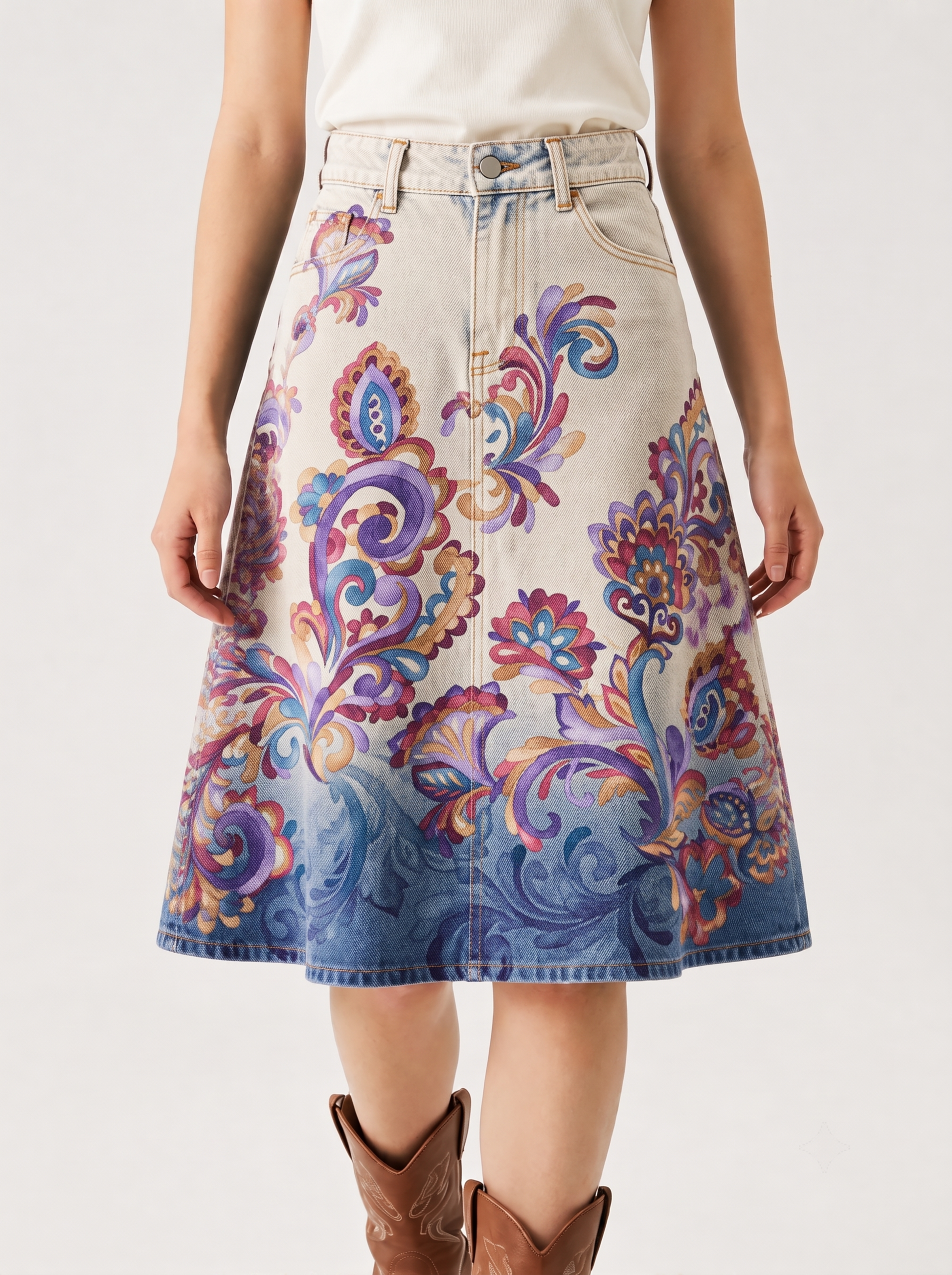 Lariat Thistle Light 2 RB-SKT03 – Front View – Riley – light wash denim with gradient blue hem