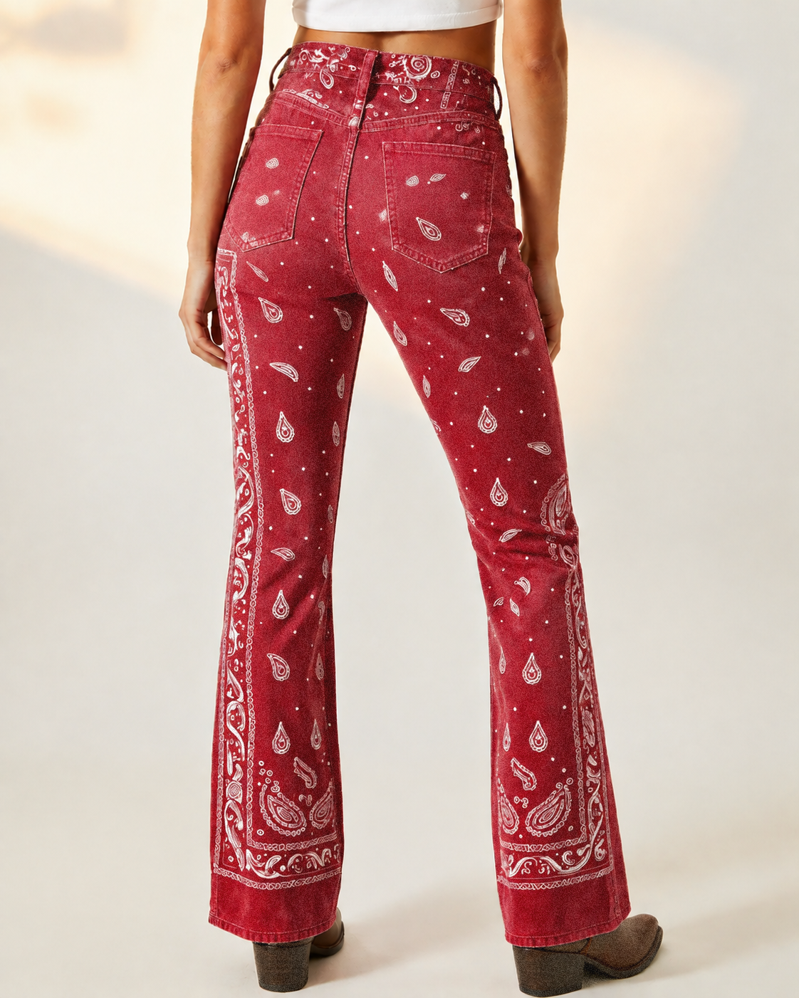 Classic Red Bandana Bootcut Jeans