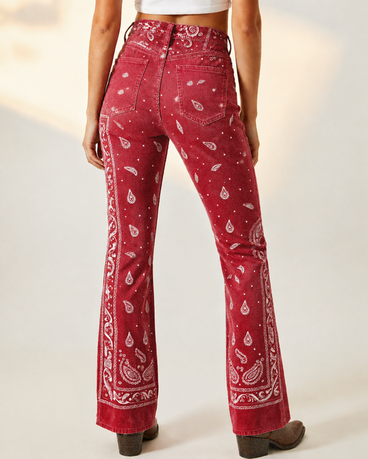 Classic Red Bandana Bootcut Jeans