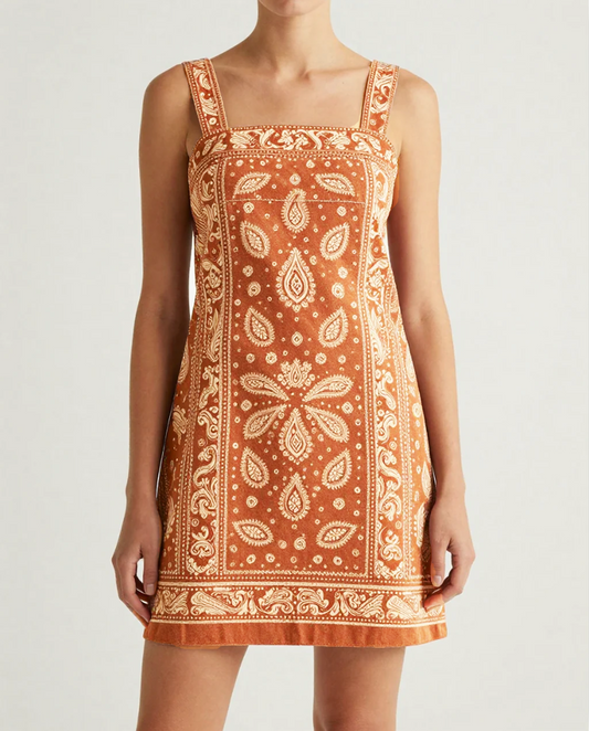 Rust Earth Bandana Structured Mini Dress