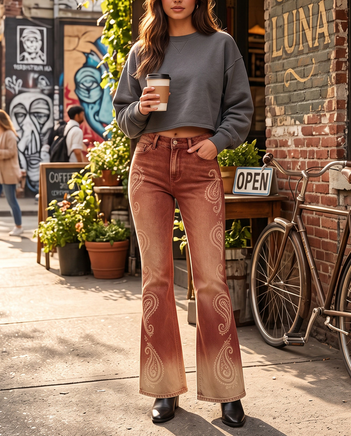 Prairie Whirl Rust Bootcut Jeans