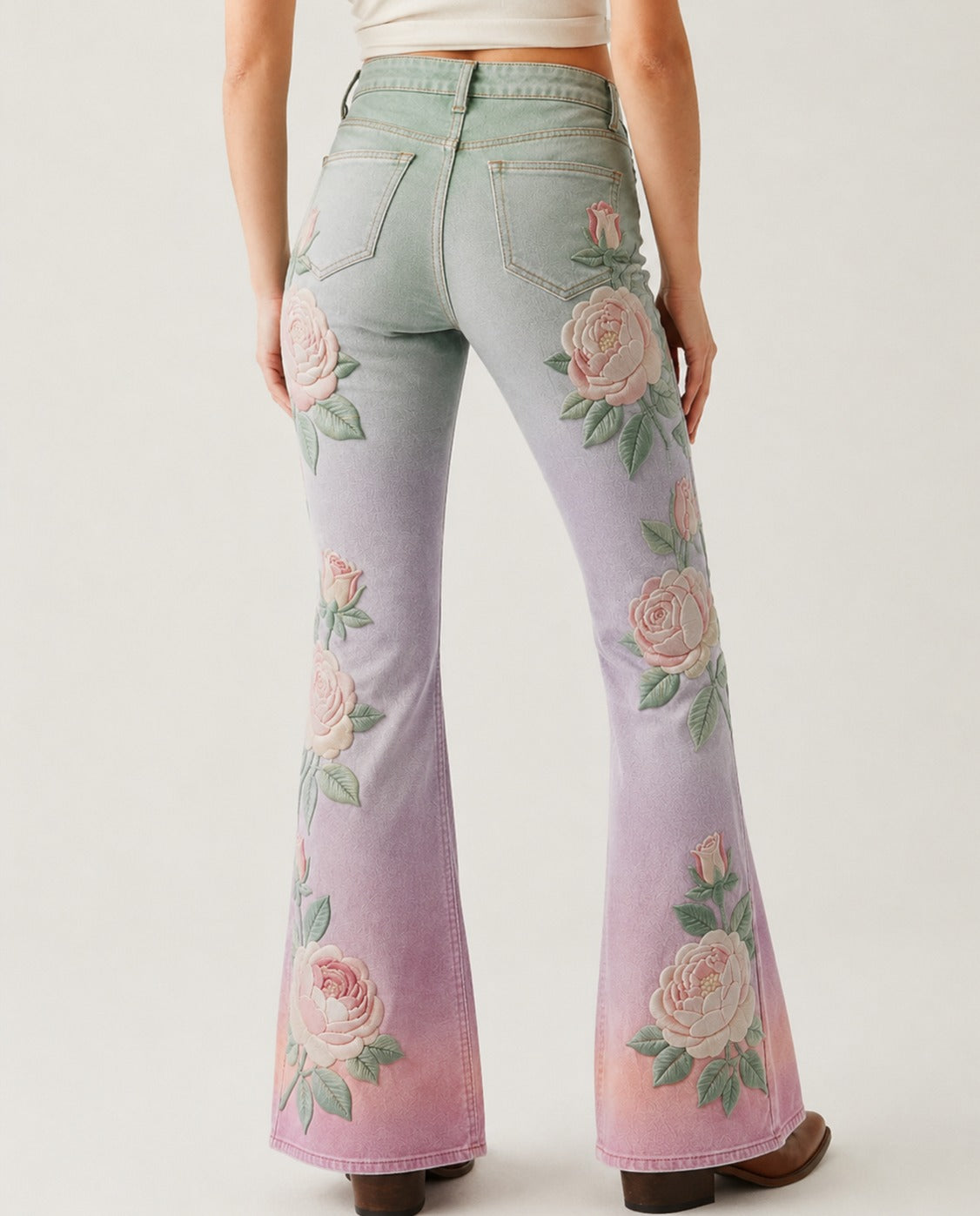 Prairie Rose Bootcut Jeans – Back View – Riley – mint, lavender, pink