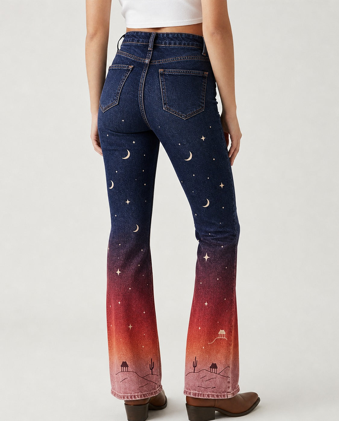 Desert Mirage Navy Bootcut Jeans – Back View – Riley – navy, rust, pink