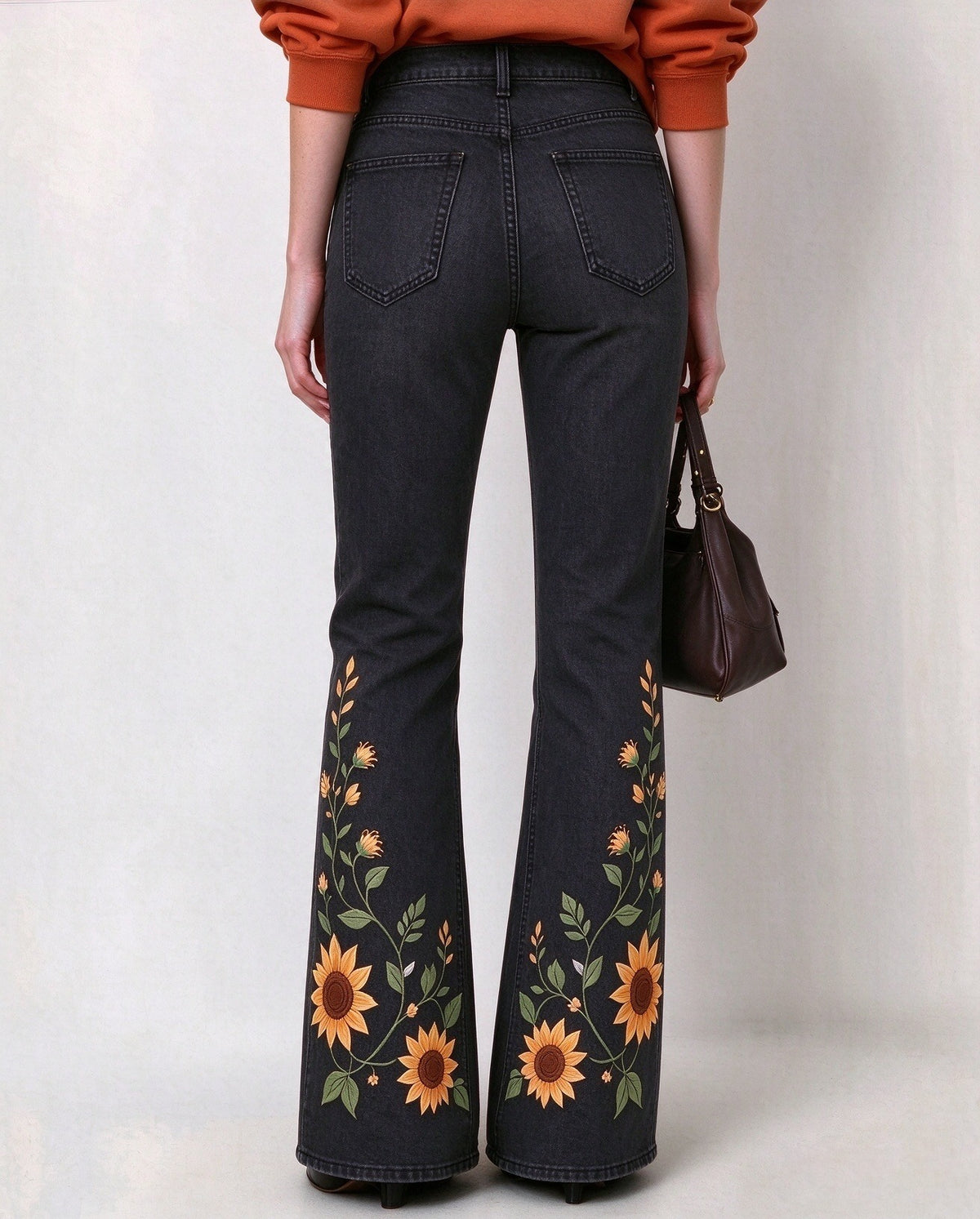 Prairie Sunflower Vine Low-Rise Bootcut Jeans