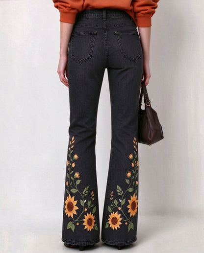 Prairie Sunflower Vine Low-Rise Bootcut Jeans