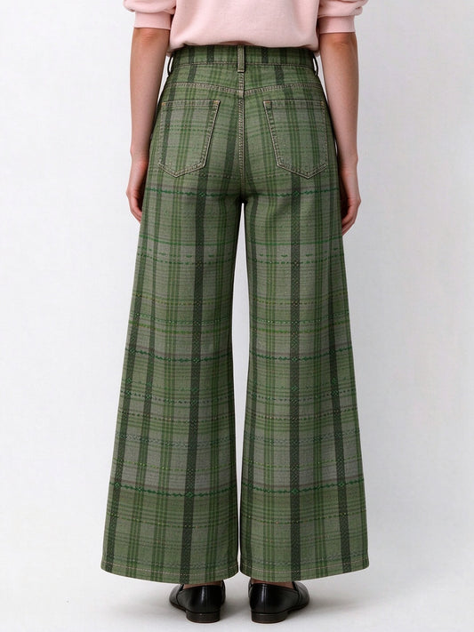 Prairie Sage Plaid Wide-Leg Jeans