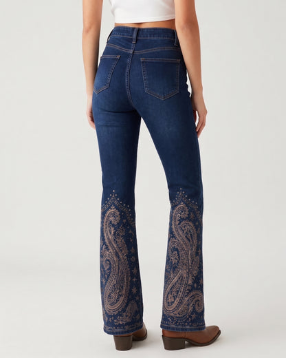 Sapphire Scroll Hem Bootcut Jeans – Back View – Riley – Medium Blue