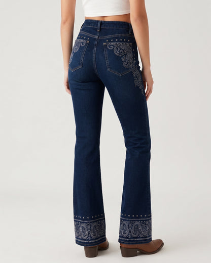 Denim Mandala Bloom Bootcut Jeans – Back View – Riley – Light Blue