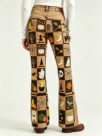 Haunted Prairie Bootcut Jeans – Back View – Riley – tan, black, orange, white