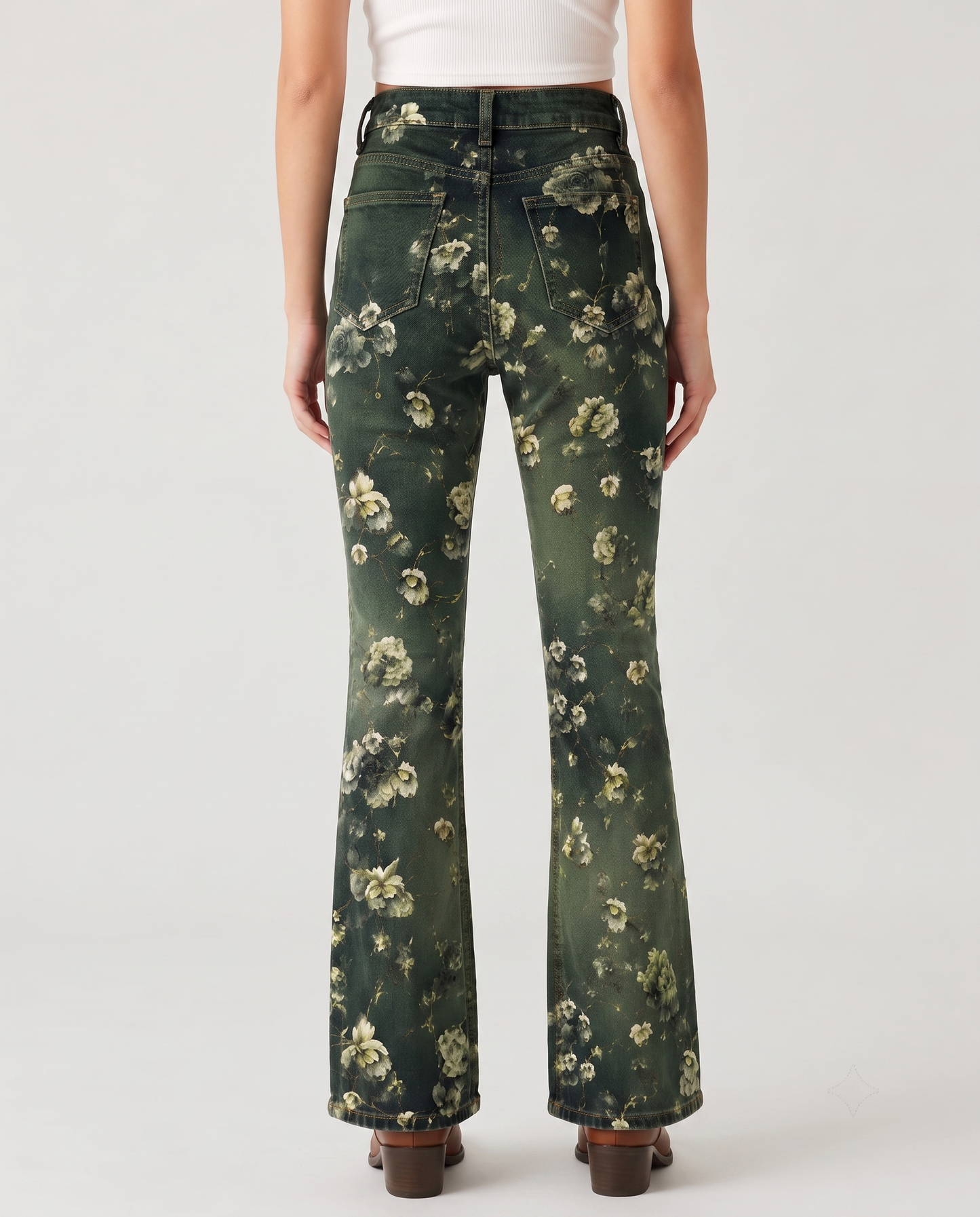 Meadow Bloom Bootcut Jeans – Back View – Riley – Dark Green