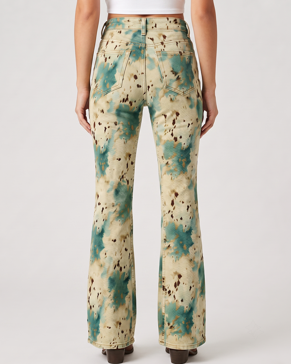 Cactus Mirage Teal Bootcut Jeans – Back View – Riley – teal, cream