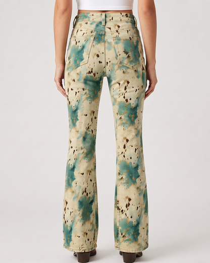 Cactus Mirage Teal Bootcut Jeans – Back View – Riley – teal, cream