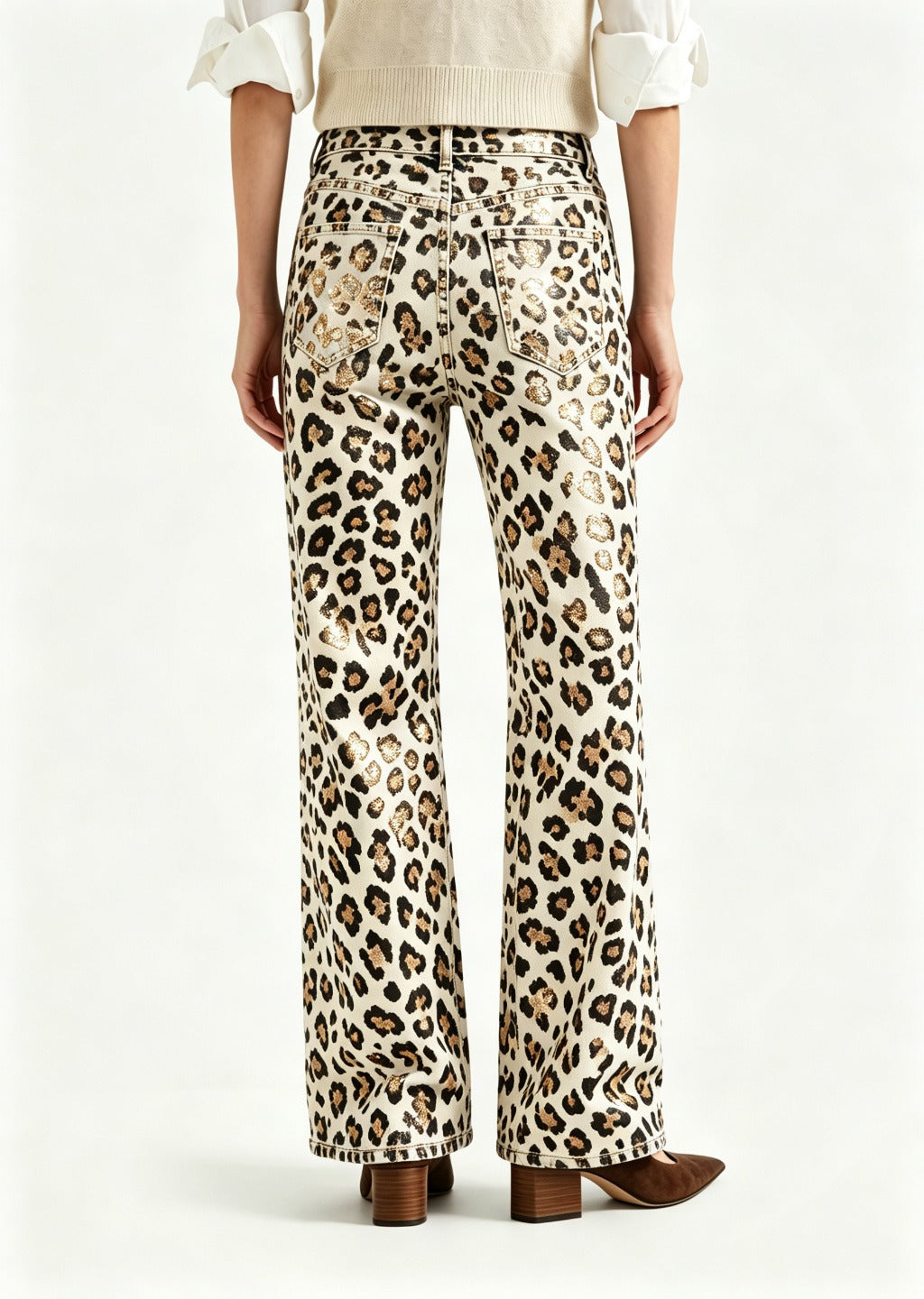 Canyon Leopard Bootcut Jeans – Back View – Riley – Cream, Black, Brown