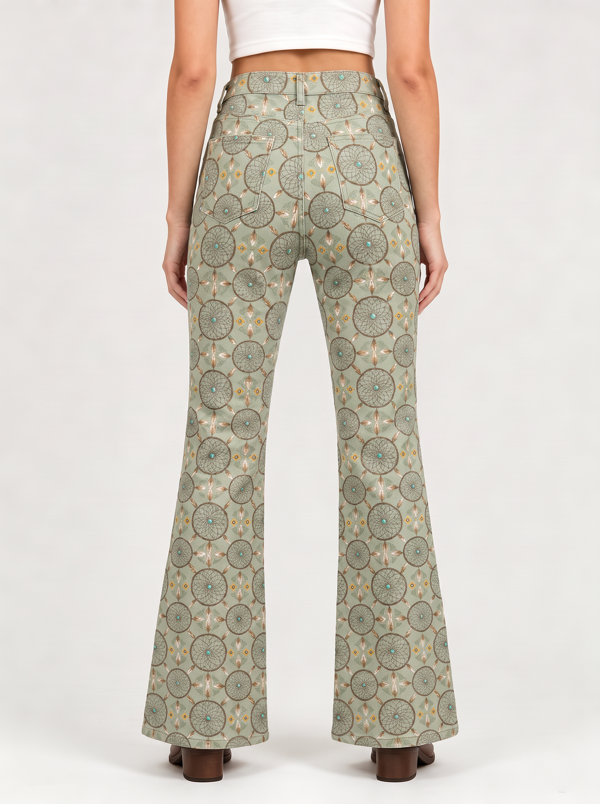 Desert Dreamweaver Bootcut Jeans – Back View – Riley – Sage Green