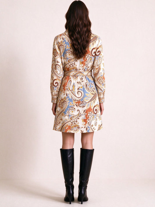 Prairie Swirl Belted Shirt Dress