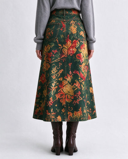 Prairie Tapestry Ankle-Length Denim Skirt