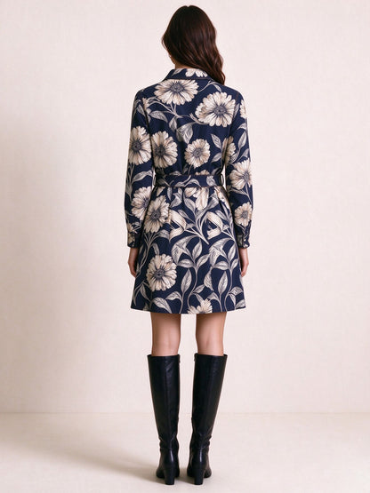 Midnight Flora Belted Shirt Dress