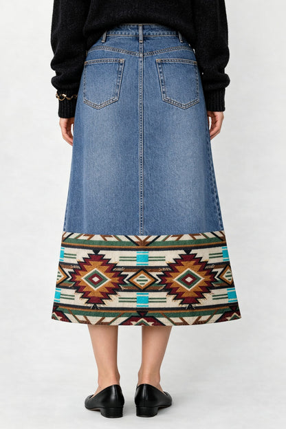 Golden Serpent Ankle-Length Denim Skirt