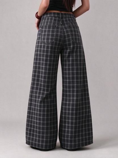 Smokestack Mesa Check Wide-Leg Jeans