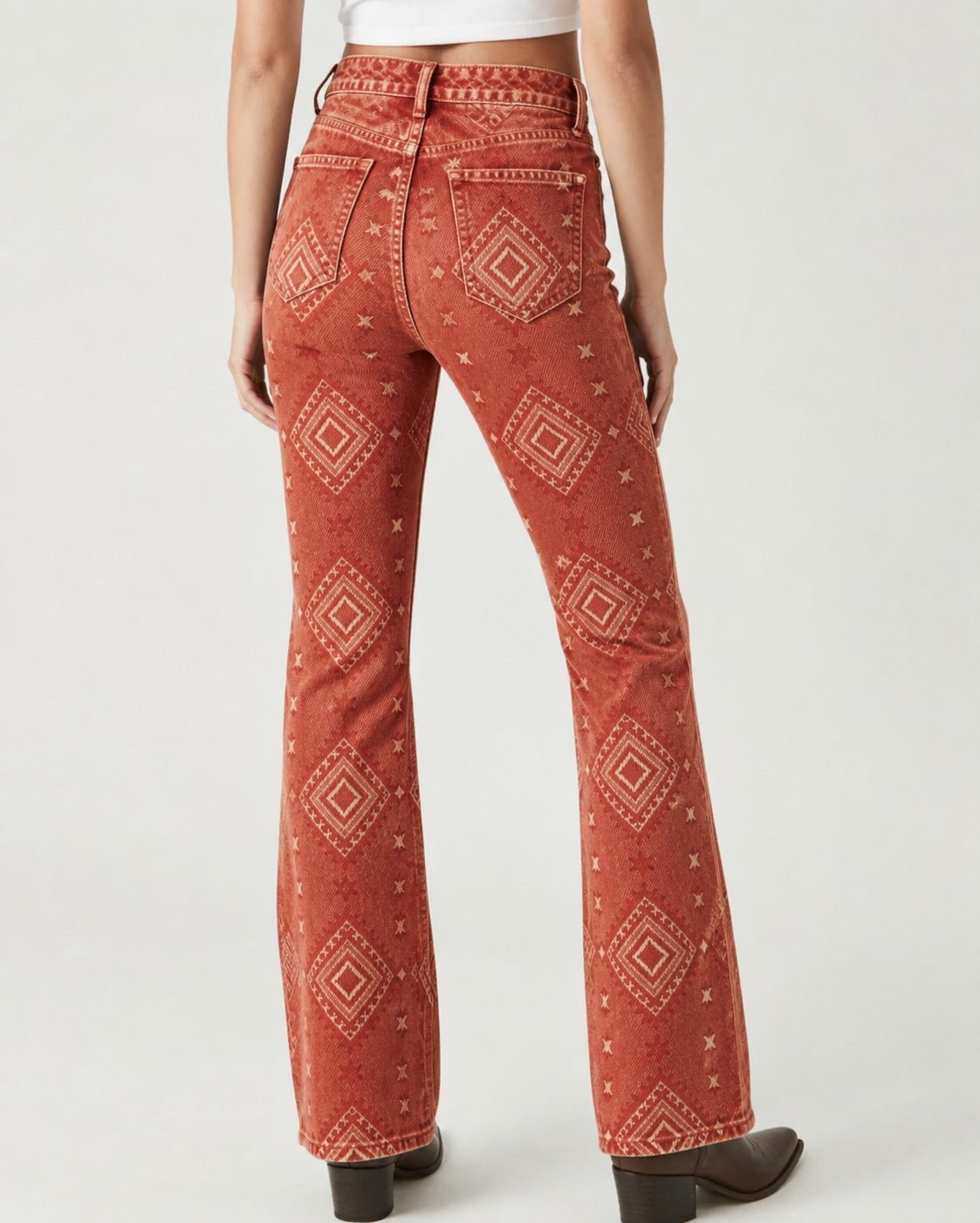 Desert Mirage Rust Bootcut Jeans – Back View – Riley – rust