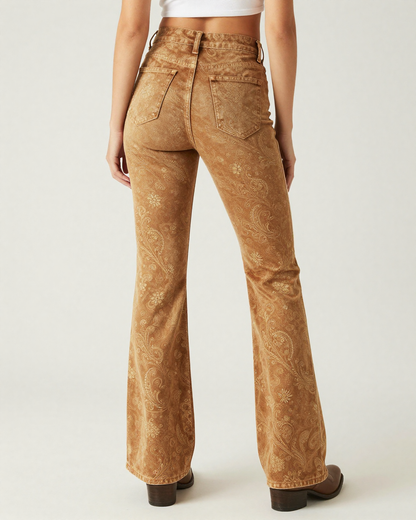Caramel Paisley AOP Bootcut Jeans – Back View – Riley – Caramel Brown