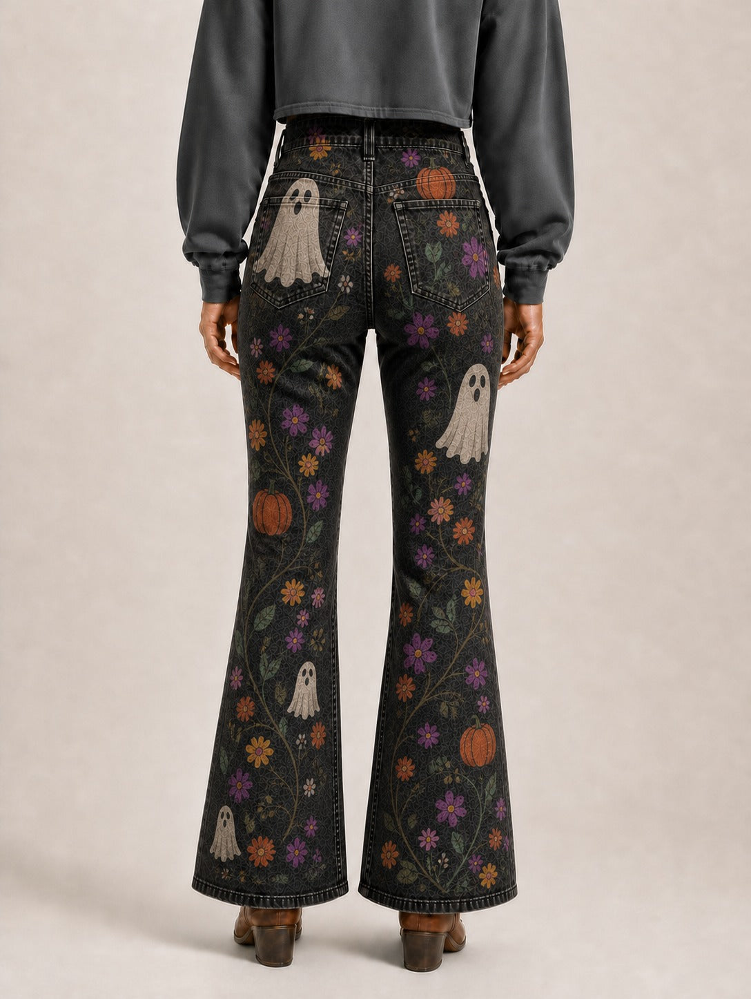 Ghostbloom Riders Bootcut Jeans – Back View – Riley – black