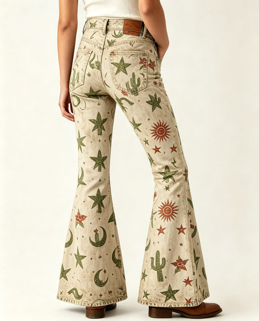 Desert Mirage Beige Botanical RB-BOT04 – Back View – Riley – Beige, Green, Red, Blue