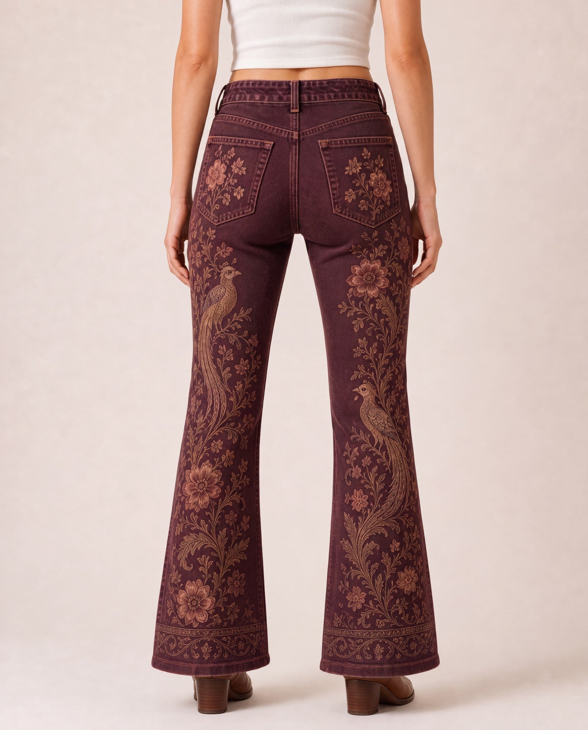 Prairie Phoenix Bootcut Jeans – Back View – Riley – burgundy