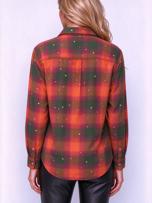 Campfire Star Plaid Long Sleeve Denim Shirt